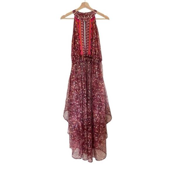 Free People Top Womens Size Small Red Ria Sleeveless Sheer Embroidered Boho Maxi - Picture 3 of 7